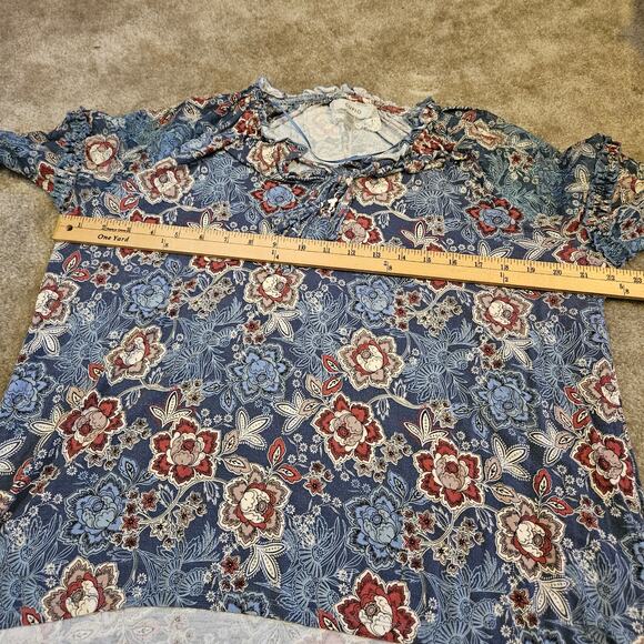 Cupio Size Medium M Boho Tunic Top Blouse Blue Floral Flower Viscose Oversized - Picture 9 of 10